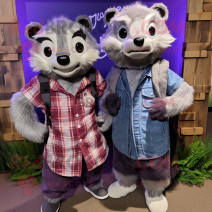 Lavender Badger mascot costume character dressed with a Boyfriend Jeans and Headbands