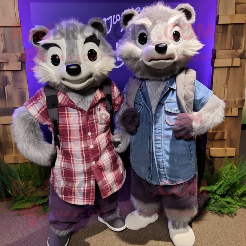 Lavender Badger mascot costume character dressed with a Boyfriend Jeans and Headbands