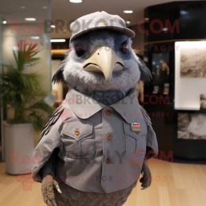 Gray Quail mascot costume character dressed with a Windbreaker and Berets