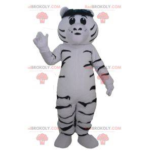 Mascote tigre gigante e comovente, branco e preto -