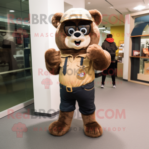Beige Spectacled Bear mascot costume character dressed with a Jeggings and Watches