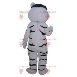 Mascote tigre gigante e comovente, branco e preto -