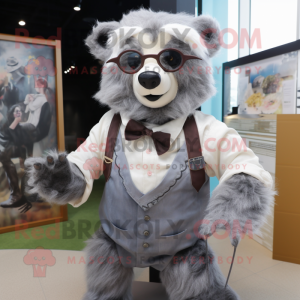 Silver Spectacled Bear mascot costume character dressed with a Blouse and Pocket squares