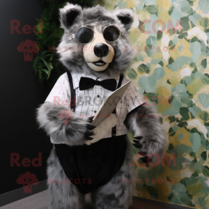 Silver Spectacled Bear mascot costume character dressed with a Blouse and Pocket squares