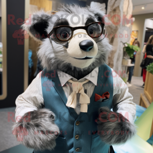 Silver Spectacled Bear mascot costume character dressed with a Blouse and Pocket squares