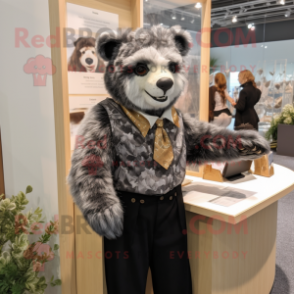 Silver Spectacled Bear mascot costume character dressed with a Blouse and Pocket squares