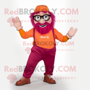 Magenta Orange mascot costume character dressed with a Chinos and Eyeglasses