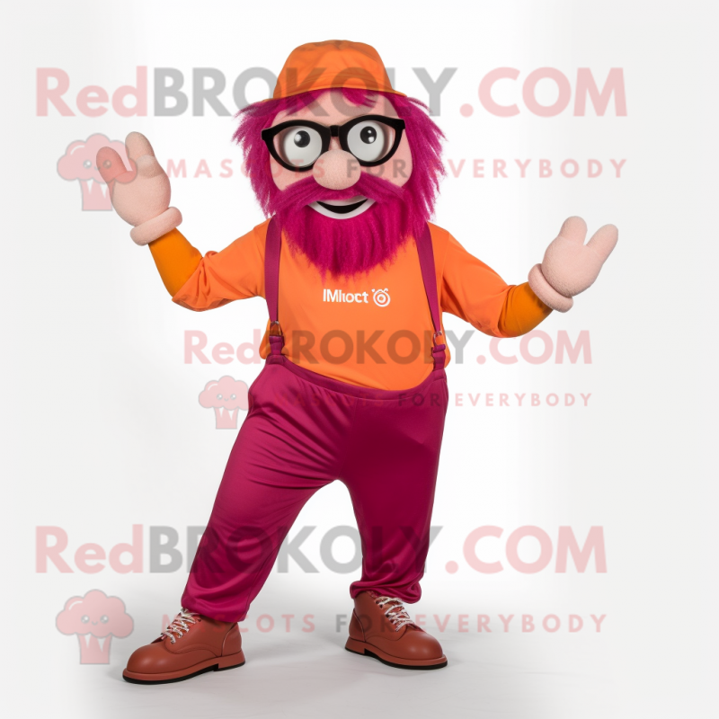 Magenta Orange mascot costume character dressed with a Chinos and Eyeglasses