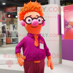 Magenta Orange mascot costume character dressed with a Chinos and Eyeglasses