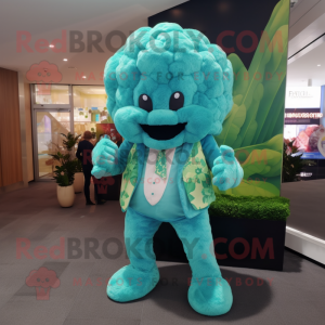 Cyan Cauliflower mascot costume character dressed with a Bikini and Pocket squares