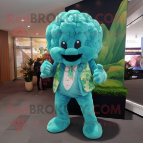 Cyan Cauliflower mascot costume character dressed with a Bikini and Pocket squares