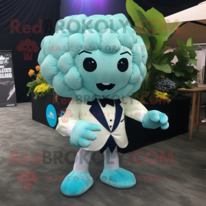 Cyan Cauliflower mascot costume character dressed with a Bikini and Pocket squares