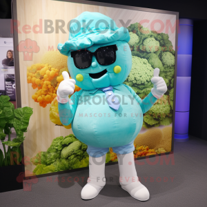 Cyan Cauliflower mascot costume character dressed with a Bikini and Pocket squares