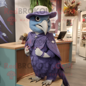 Lavender Falcon mascot costume character dressed with a Skirt and Caps