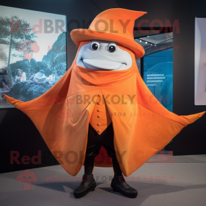 Orange Stingray mascot costume character dressed with a Waistcoat and Wraps