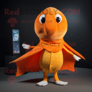 Orange Stingray mascot costume character dressed with a Waistcoat and Wraps