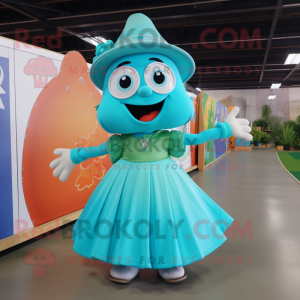 Turquoise Skateboard mascot costume character dressed with a Ball Gown and Suspenders