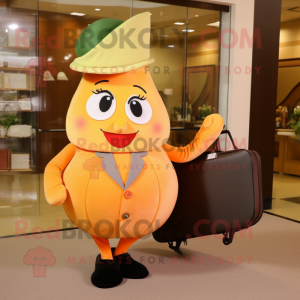 Peach Pear mascot costume character dressed with a Skirt and Wallets