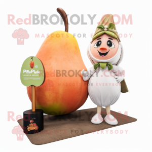 Peach Pear mascot costume character dressed with a Skirt and Wallets