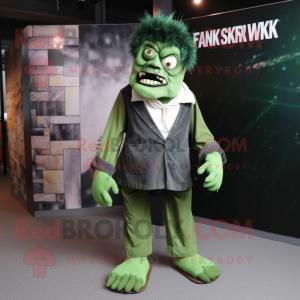 Forest Green Frankenstein'S Monster mascot costume character dressed with a Trousers and Lapel pins