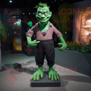 Forest Green Frankenstein'S Monster mascot costume character dressed with a Trousers and Lapel pins