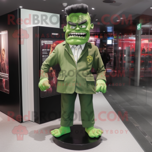 Forest Green Frankenstein'S Monster mascot costume character dressed with a Trousers and Lapel pins