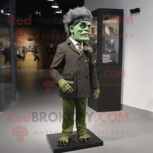 Forest Green Frankenstein'S Monster mascot costume character dressed with a Trousers and Lapel pins