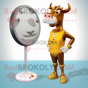 Gold Guernsey Cow mascot costume character dressed with a One-Piece Swimsuit and Earrings