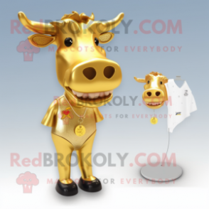 Gold Guernsey Cow mascot costume character dressed with a One-Piece Swimsuit and Earrings