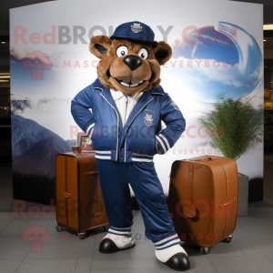 Navy Buffalo mascot costume character dressed with a Jumpsuit and Wallets