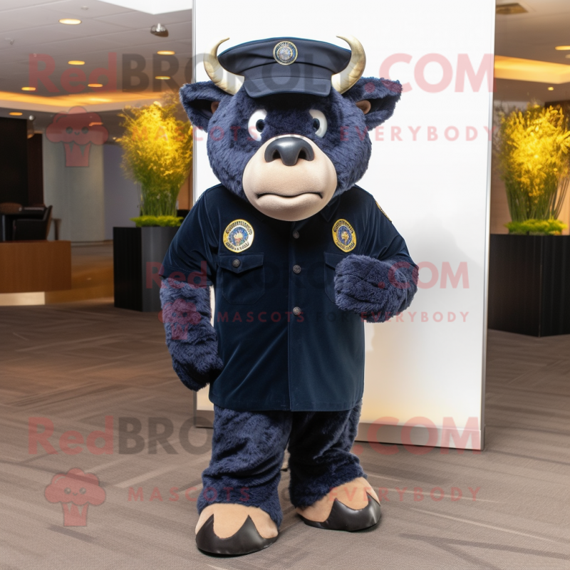 Navy Buffalo mascot costume character dressed with a Jumpsuit and Wallets Navy Buffalo mascot costume character dressed with a Jumpsuit and Wallets