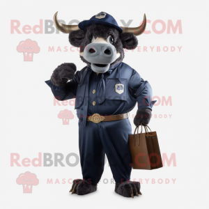 Navy Buffalo mascot costume character dressed with a Jumpsuit and Wallets