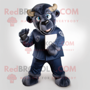 Navy Buffalo mascot costume character dressed with a Jumpsuit and Wallets