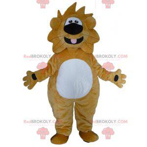 Mascot big yellow and white lion funny and friendly -