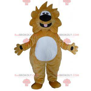 Mascot gran león amarillo y blanco divertido y amigable -