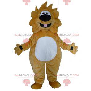 Mascotte grande leone giallo e bianco divertente e amichevole -