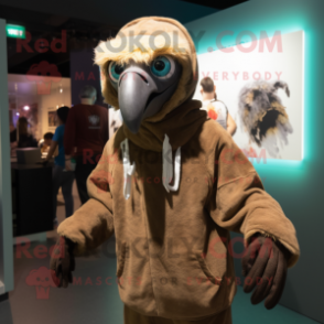 Brown Vulture mascot costume character dressed with a Hoodie and Keychains