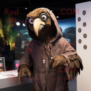 Brown Vulture mascot costume character dressed with a Hoodie and Keychains