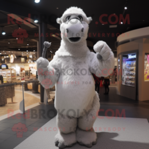 Silver Camel mascot costume character dressed with a Long Sleeve Tee and Mittens