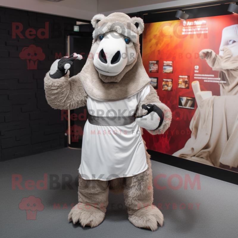 Silver Camel mascot costume character dressed with a Long Sleeve Tee and Mittens