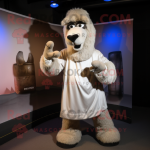 Silver Camel mascot costume character dressed with a Long Sleeve Tee and Mittens