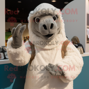 Silver Camel mascot costume character dressed with a Long Sleeve Tee and Mittens