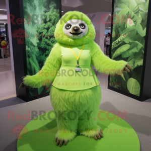 Lime Green Sloth mascot costume character dressed with a Mini Skirt and Cufflinks