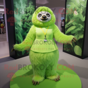 Lime Green Sloth mascot costume character dressed with a Mini Skirt and Cufflinks