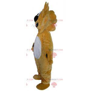 Mascot big yellow and white lion funny and friendly -