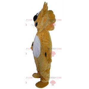 Mascotte grande leone giallo e bianco divertente e amichevole -