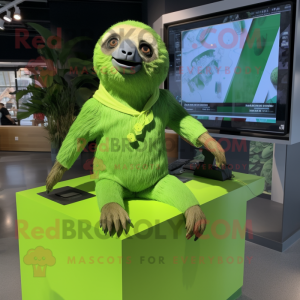 Lime Green Sloth mascot costume character dressed with a Mini Skirt and Cufflinks