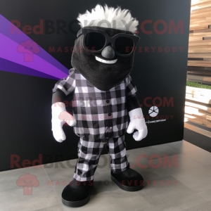 Black Grape mascot costume character dressed with a Flannel Shirt and Sunglasses