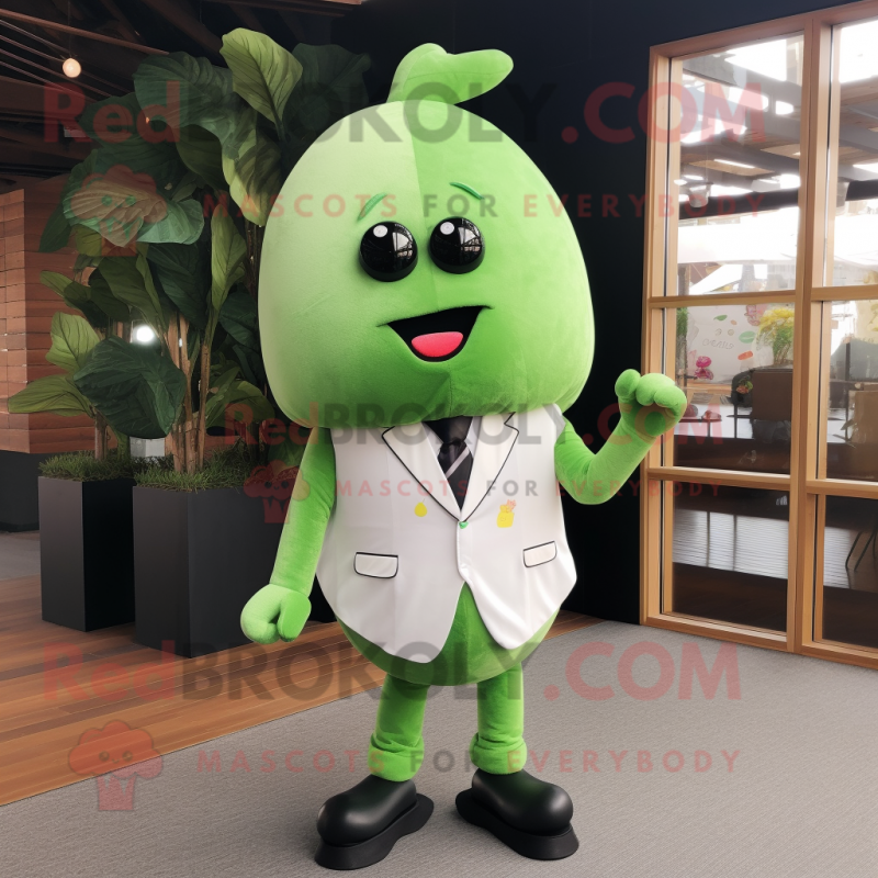 Olive Radish mascot costume character dressed with a Playsuit and Tie pins