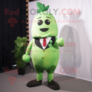 Olive Radish mascot costume character dressed with a Playsuit and Tie pins